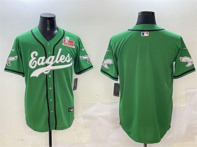 Men's Philadelphia Eagles Blank Green 2025 Super Bowl LIX Patch Stitched Baseball Jersey