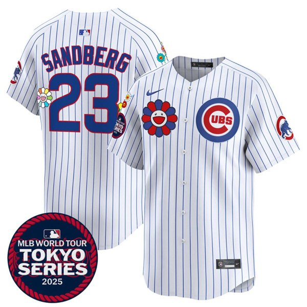 Men’s Chicago Cubs #23 Ryne Sandberg White 2025 Tokyo Series Limited Stitched Baseball Jersey