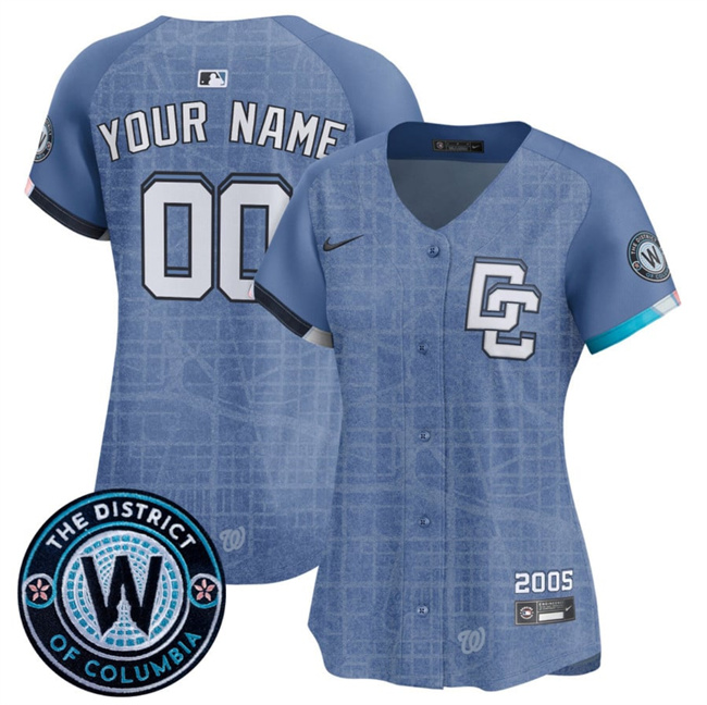 Women's Washington Nationals Active Player Custom Blue 2025 City Connect Limited Stitched Baseball Jersey(Run Small)