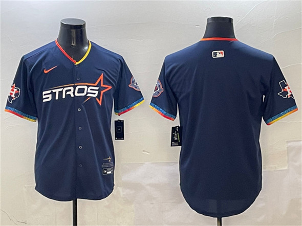 Men's Houston Astros Blank Navy 2025 City Connect With Texas Patch Limited Stitched Baseball Jersey