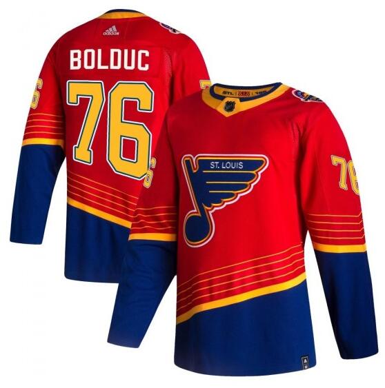 Men's Authentic St. Louis Blues #76 Zack Bolduc Adidas 2020-21 Reverse Retro Jersey - Red