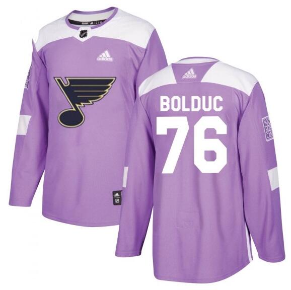 Men's Authentic St. Louis Blues #76 Zack Bolduc Adidas Hockey Fights Cancer Jersey - Purple