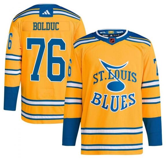 Men's Authentic St. Louis Blues #76 Zack Bolduc Adidas Reverse Retro 2.0 Jersey - Yellow