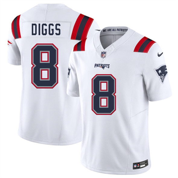 Men's New England Patriots #8 Stefon Diggs White 2025 F.U.S.E. Vapor Limited Football Stitched Jersey