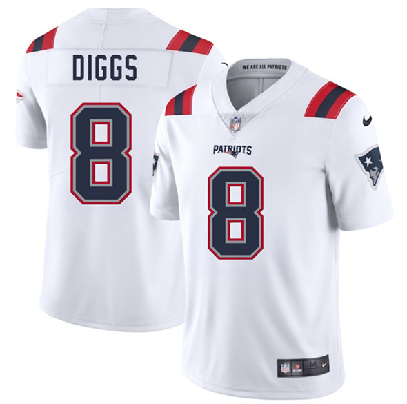 Men's New England Patriots #8 Stefon Diggs White 2025 Vapor Limited Football Stitched Jersey