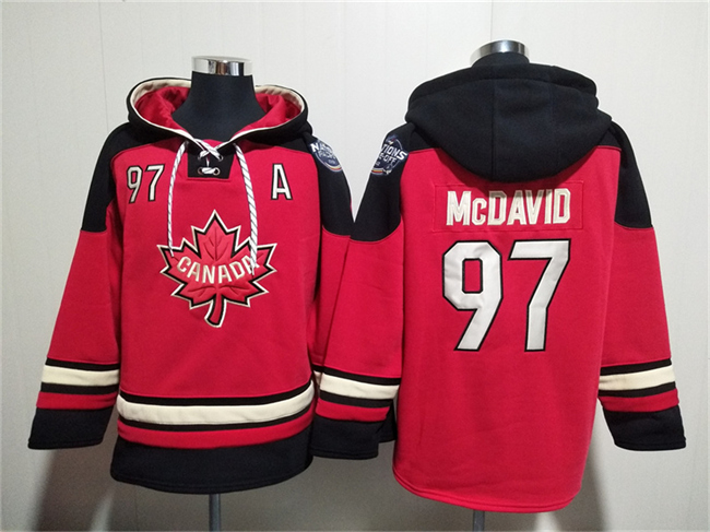 Men's Team Canada #97 Connor McDavid Red Black Ageless Must-Have Lace-Up Pullover Hoodie