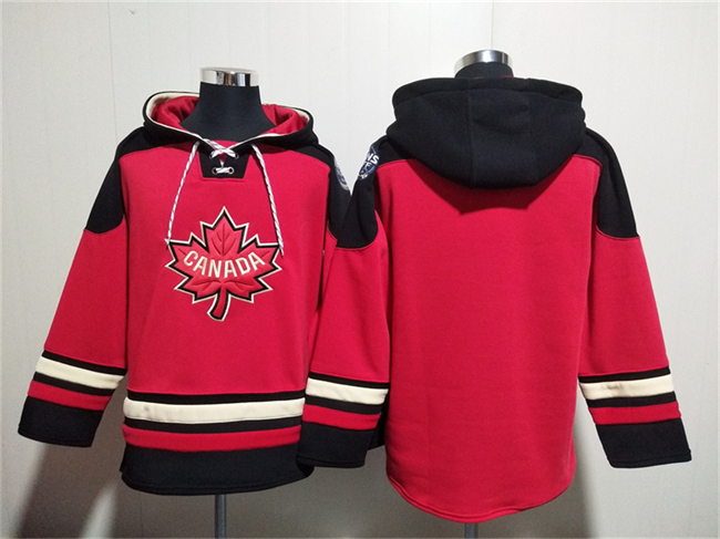 Men's Team Canada Blank Red Black Ageless Must-Have Lace-Up Pullover Hoodie