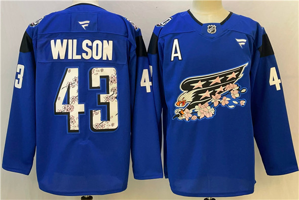 Men's Washington Capitals #43 Tom Wilson Blue Cherry Blossom With A Patch Stitched Hockey Jersey