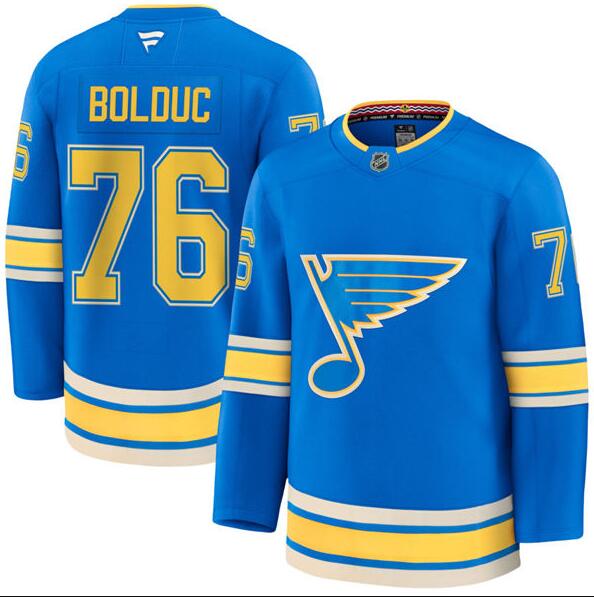Mens St. Louis Blues #76 Zachary Bolduc Fanatics Light Blue Alternate Player Jersey