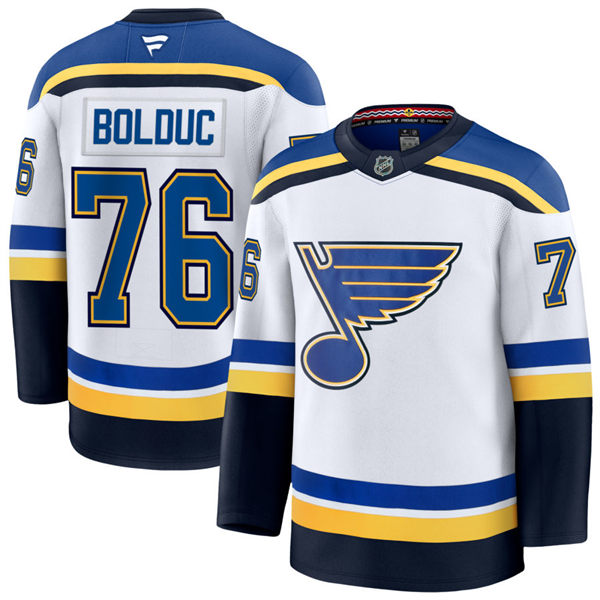 Mens St. Louis Blues #76 Zachary Bolduc Fanatics White Away Jersey