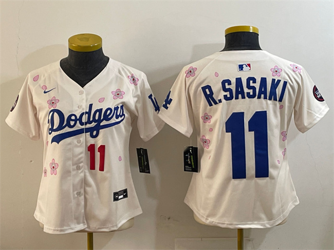 Women's Los Angeles Dodgers #11 Roki Sasaki Cream 2025 Tokyo Series Limited Stitched Baseball Jersey(Run Small)