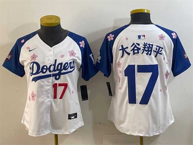Women's Los Angeles Dodgers #17 大谷翔平 White Royal 2025 Tokyo Series Limited Stitched Baseball Jersey(Run Small)