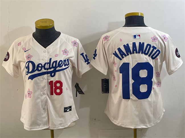 Women's Los Angeles Dodgers #18 Yoshinobu Yamamoto Cream 2025 Tokyo Series Limited Stitched Baseball Jersey(Run Small)