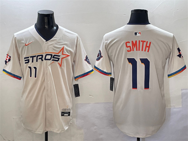 Men's Houston Astros #11 Cam Smith Cream 2025 City Connect With Texas Patch Limited Stitched Baseball Jersey