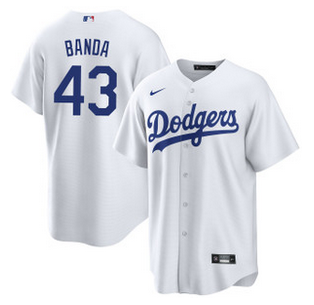 Mens's Los Angeles Dodgers #43 Anthony Banda White Cool Base Stitched Baseball Jersey