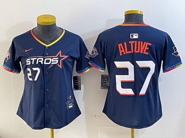 Women's Houston Astros #27 Jose Altuve Navy 2025 City Connect With Texas Patch Limited Stitched Baseball Jersey(Run Small)