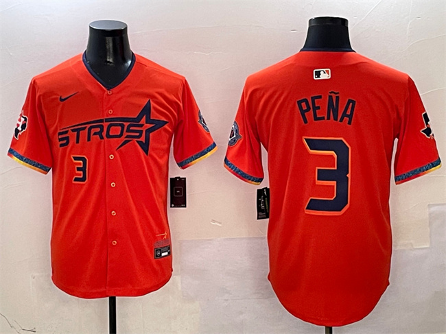 Men's Houston Astros #3 Jeremy Pena Orange 2025 City Connect With Texas Patch Limited Stitched Baseball Jersey