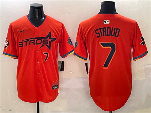 Men's Houston Astros #7 C.J. Stroud Orange 2025 City Connect With Texas Patch Limited Stitched Baseball Jersey