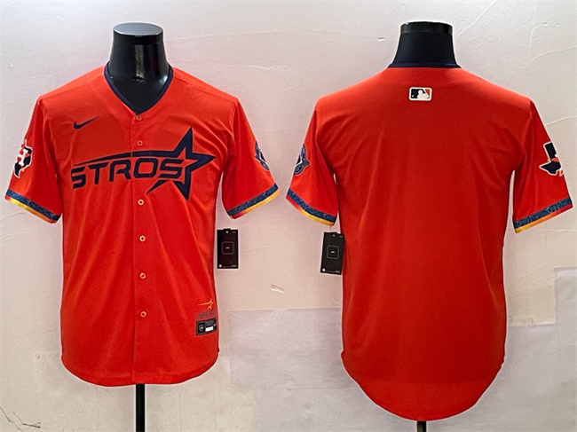 Men's Houston Astros Blank Orange 2025 City Connect With Texas Patch Limited Stitched Baseball Jersey