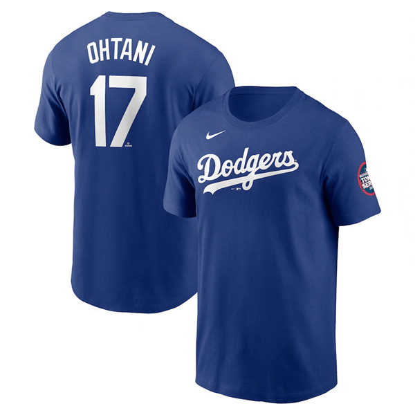 Men's Los Angeles Dodgers #17 Shohei Ohtani Royal 2025 Gold Collection Name & Number T-Shirt1