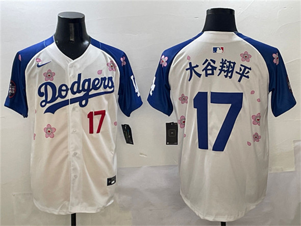 Men's Los Angeles Dodgers #17 大谷翔平 White Royal 2025 Tokyo Series Limited Stitched Baseball Jersey
