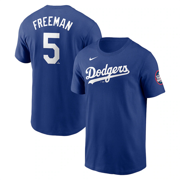 Men's Los Angeles Dodgers #5 Freddie Freeman Royal 2025 Tokyo Series Name & Number T-Shirt
