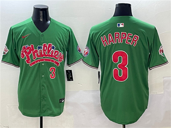 Men's Philadelphia Phillies #3 Bryce Harper Green Phanatic Limited Stitched Jersey1