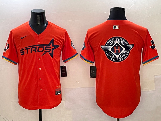 Mens Houston Astros Team Big Logo Orange 2025 City Connect With Texas Patch Limited Stitched Baseball Jersey