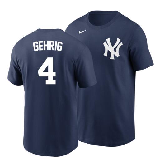 Lou Gehrig T-Shirt - Navy NY Yankees #4 Cooperstown Adult T-Shirt