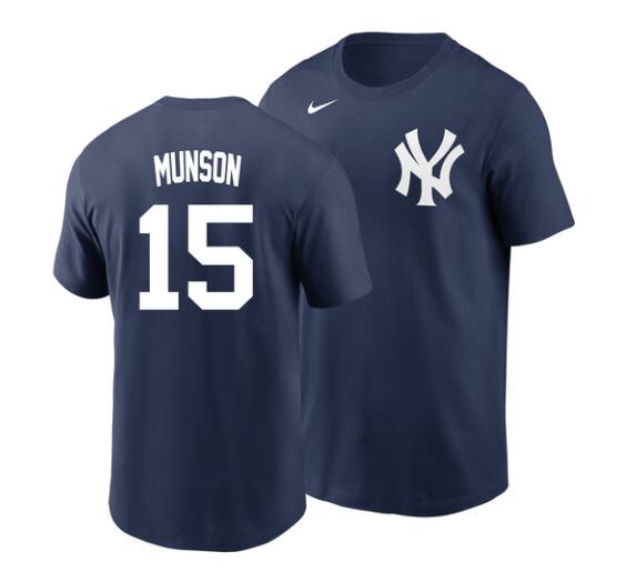 Thurman Munson T-Shirt - Navy NY Yankees #15 Cooperstown Adult T-Shirt