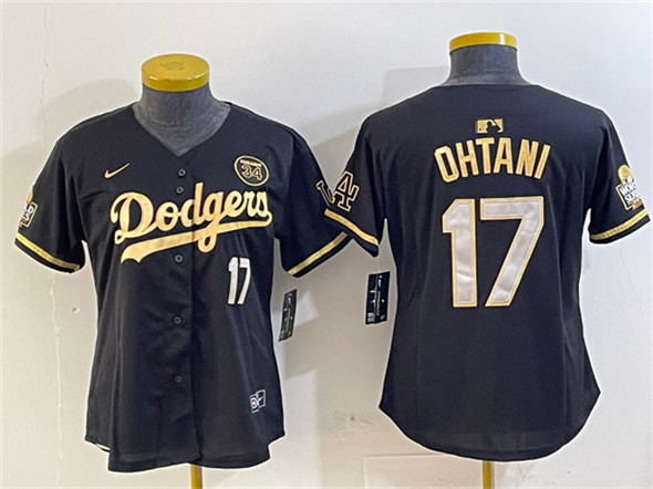 Women's Los Angeles Dodgers #17 Shohei Ohtani Black Gold 2024 World Series With Fernando Patch Vapor Limited Stitched Baseball Jersey(Run Small)