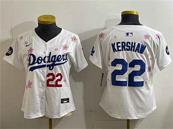 Women's Los Angeles Dodgers #22 Clayton Kershaw White 2025 Tokyo Series Limited Stitched Baseball Jersey(Run Small)