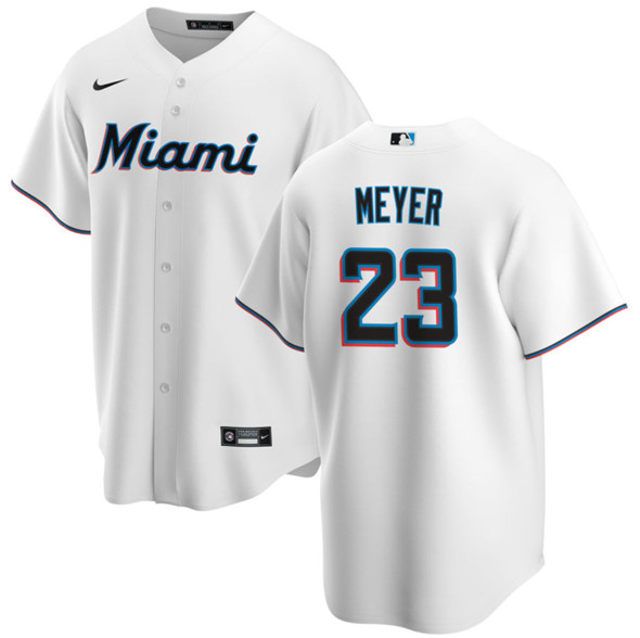 Men's Miami Marlins #23 Max Meyer White Cool Base Stitched Baseball Jersey