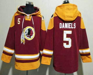 Men's Washington Commanders #5 Jayden Daniels Red Ageless Must Have Lace Up Pullover Hoodie