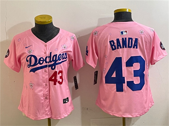 Women's Los Angeles Dodgers #43 Anthony Banda Pink 2025 Tokyo Series Limited Stitched Baseball Jersey(Run Small)