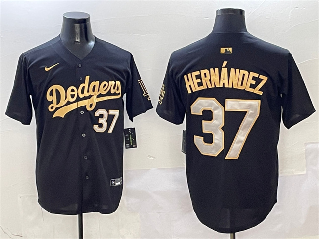 Men's Los Angeles Dodgers #37 Teoscar Hernandez Black Gold Limited Stitched Baseball Jersey