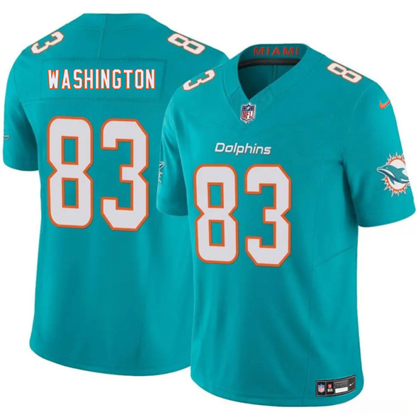 Men's Miami Dolphins #83 Tahj Washington Aqua 2025 Draft F.U.S.E. Vapor Limited Football Stitched Jersey