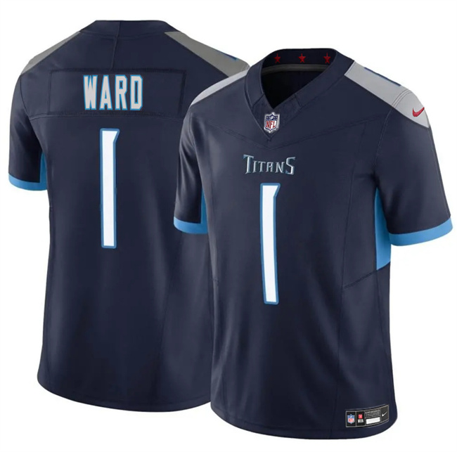 Men's Tennessee Titans #1 Cameron Ward Navy 2025 Draft F.U.S.E. Vapor Limited Football Stitched Jersey