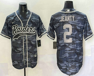 Men's Las Vegas Raiders #2 Ashton Jeanty Grey Camo With Patch Cool Base Stitched Baseball Jersey