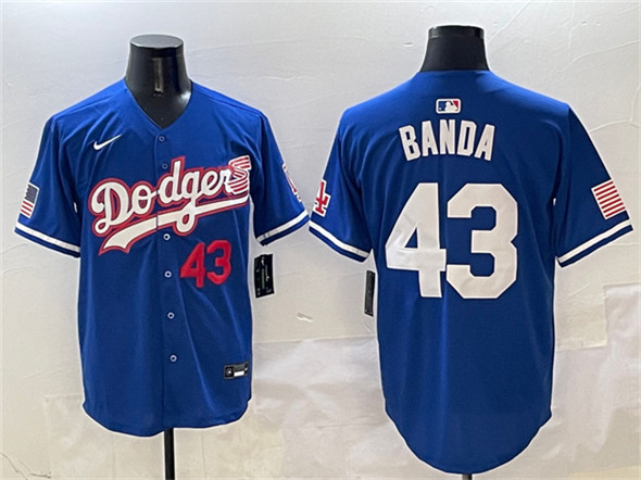 Men's Los Angeles Dodgers #43 Anthony Banda Royal With American Flag Patch Limited Stitched Baseball Jersey