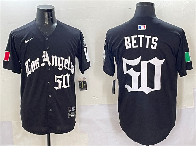 Men's Los Angeles Dodgers #50 Mookie Betts Black Mexico 2025 LA Gothic Style With Fernando Patch Vapor Premier Limited Stitched Baseball Jersey