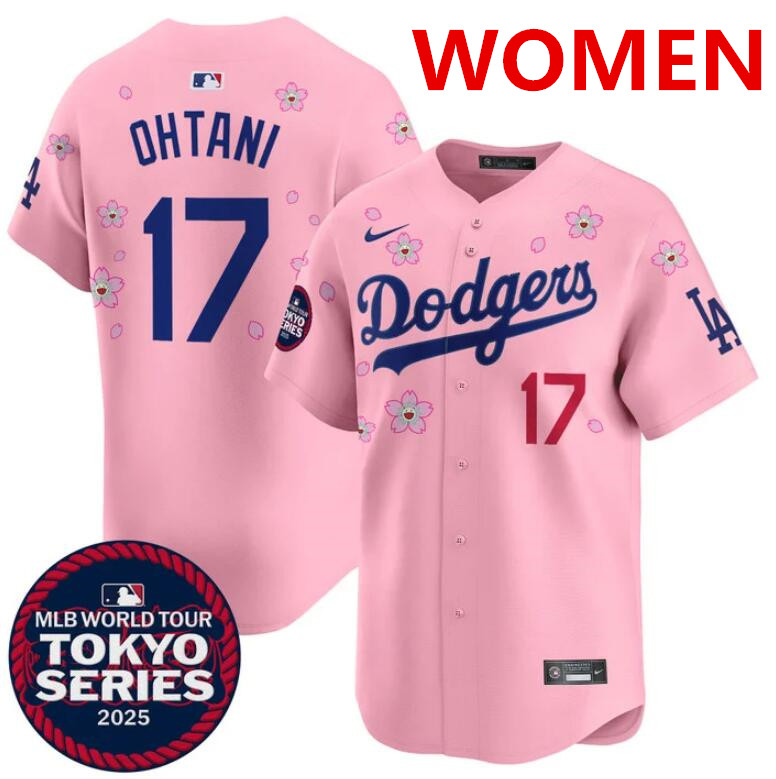 Women's Los Angeles Dodgers #17 Shohei Ohtani Pink 2025 Tokyo Series Limited Stitched Baseball Jersey(Run Small)