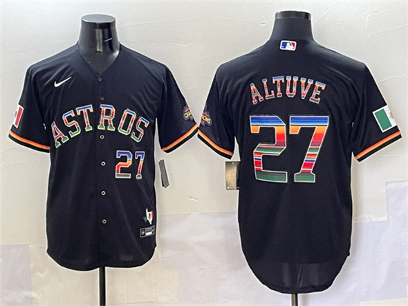 Men's Houston Astros #27 Jose Altuve Black Mexico With World Serise Champions Patch Cool Base Stitched Baseball Jersey