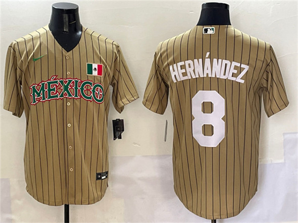 Men's Mexico Baseball #8 Enrique Hernandez Tan 2023 World Baseball Classic Stitched Jersey