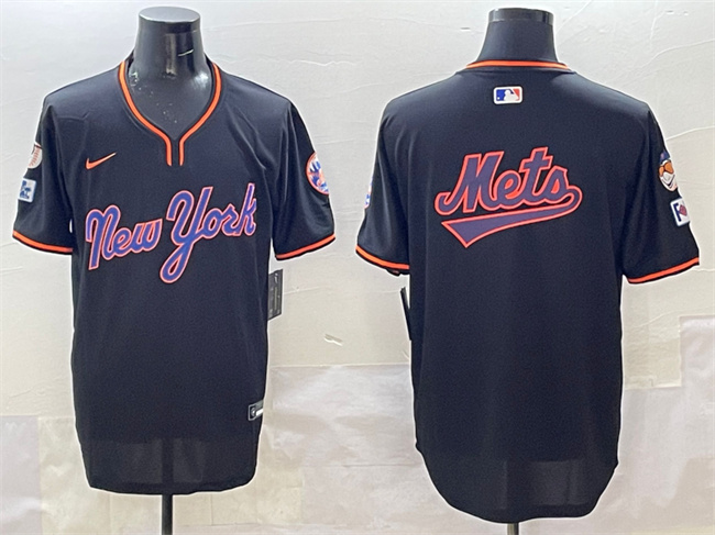 Men's New York Mets Team Big Logo Black 2025 Spring Training Stitched Baseball Jersey