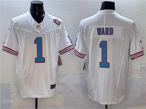 Men's Tennessee Titans #1 Cameron Ward White 2025 Draft F.U.S.E. 1997 Throwback Patch Vapor Limited Football Stitched Jersey