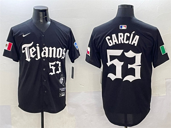 Men's Texas Rangers #53 Adolis García Black Mexico 2025 Vapor Premier Limited Stitched Baseball Jersey
