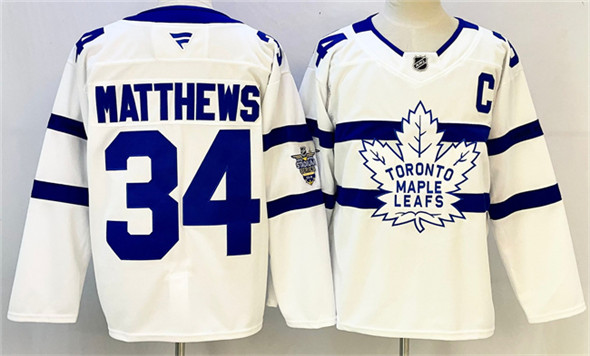 Men's Toronto Maple Leafs #34 Auston Matthews White With C Patch Stadium Series Stitched Jersey