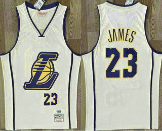 Men's Los Angeles Lakers #23 Lebron James Cream Throwback Swingman Jersey