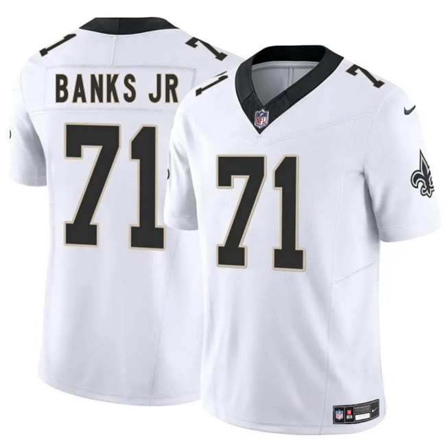 Men's New Orleans Saints #71 Kelvin Banks Jr White 2025 Draft F.U.S.E. Vapor Limited Football Stitched Jersey